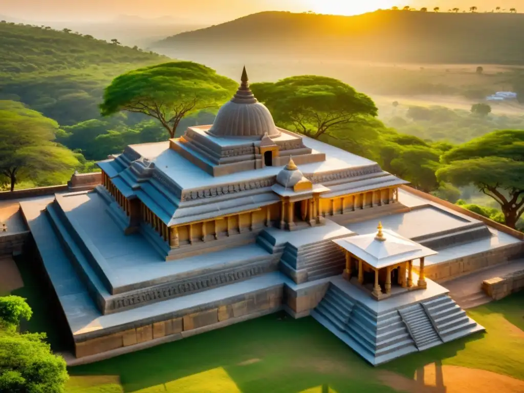 Imagen impactante del complejo de templos jainistas en Shravanabelagola, Karnataka, India