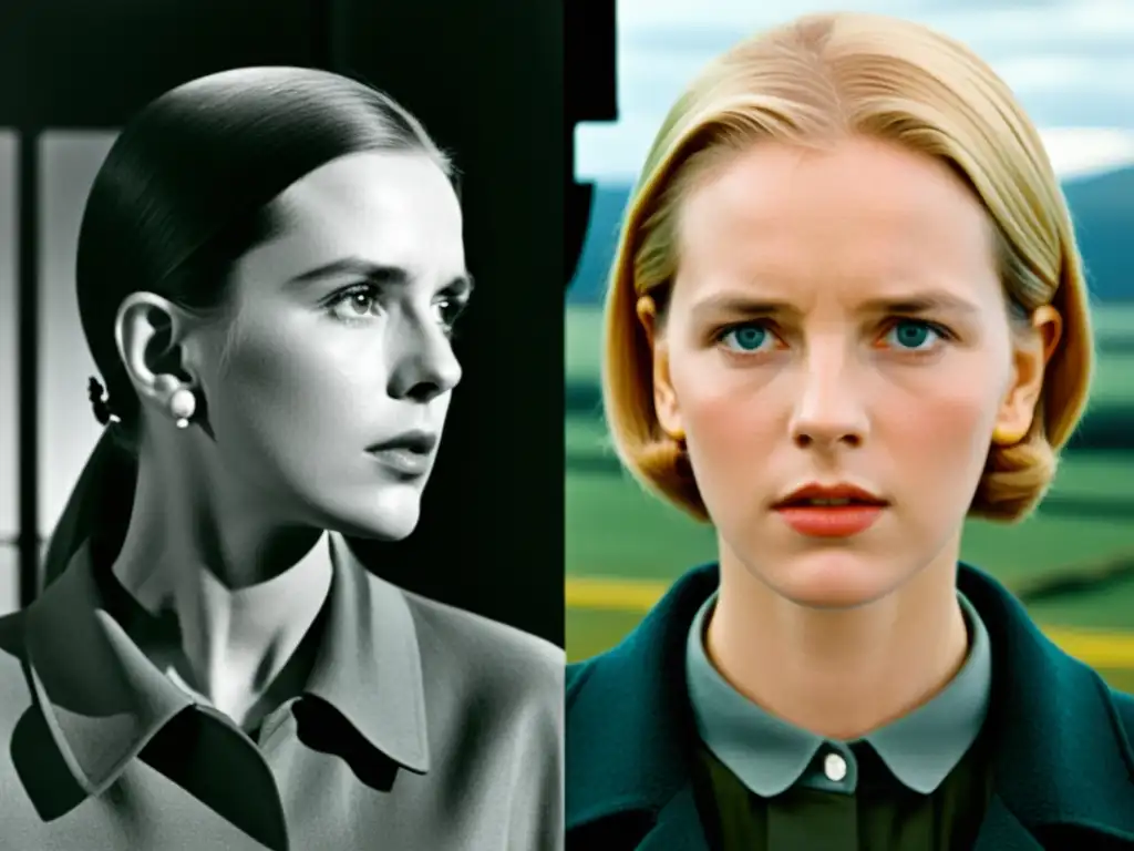 Imagen impactante de escenas contrastantes de películas de Bergman, explorando la filosofía de la identidad en su cine