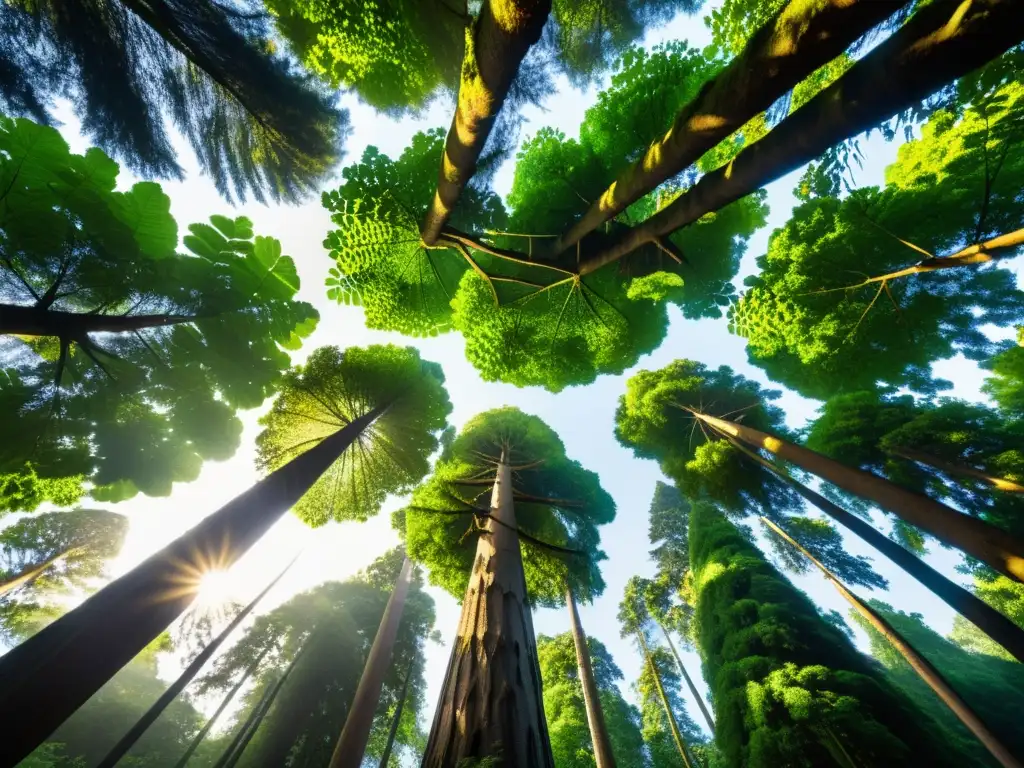 Imagen impactante de un exuberante bosque antiguo iluminado por el sol