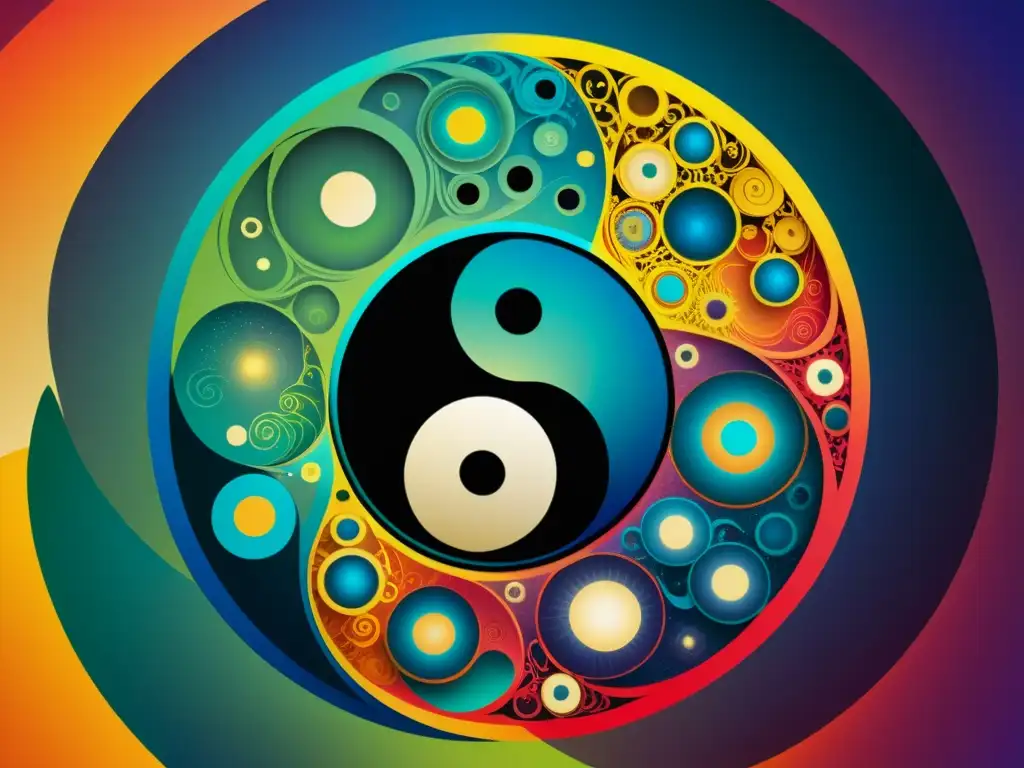 Imagen impactante que fusiona yin y yang con la física, creando una representación visual de la relación entre Tao y Física