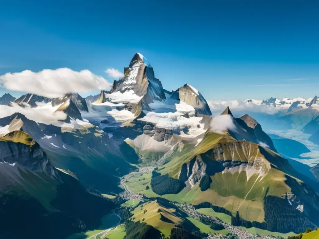 Imagen impactante de las majestuosas cumbres nevadas de los Alpes Suizos, evocando la grandeza de Nietzsche retiros alturas