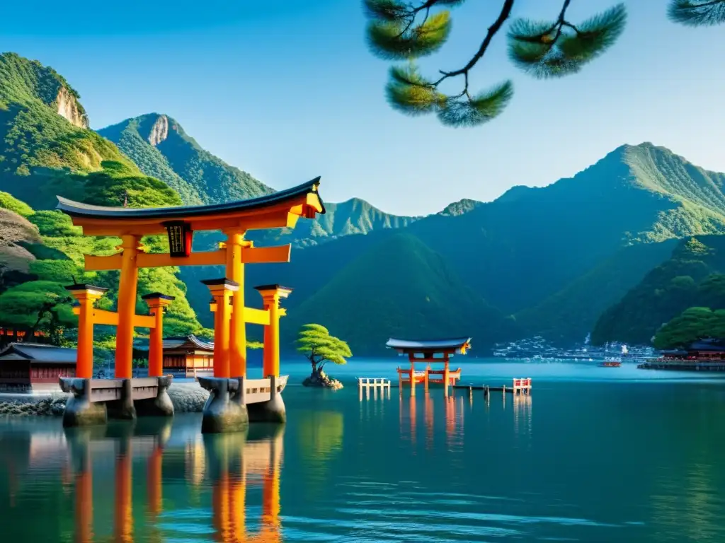 Imagen impresionante del santuario Itsukushima con su icónico torii 'flotante' en el sereno mar de Seto
