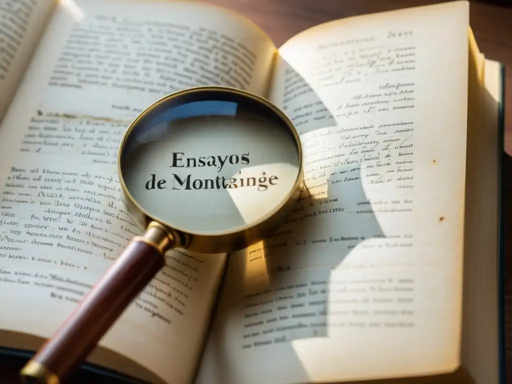 Una imagen íntima muestra 'Ensayos de Montaigne' con anotaciones, destacando la reflexión sobre la filosofía contemporánea