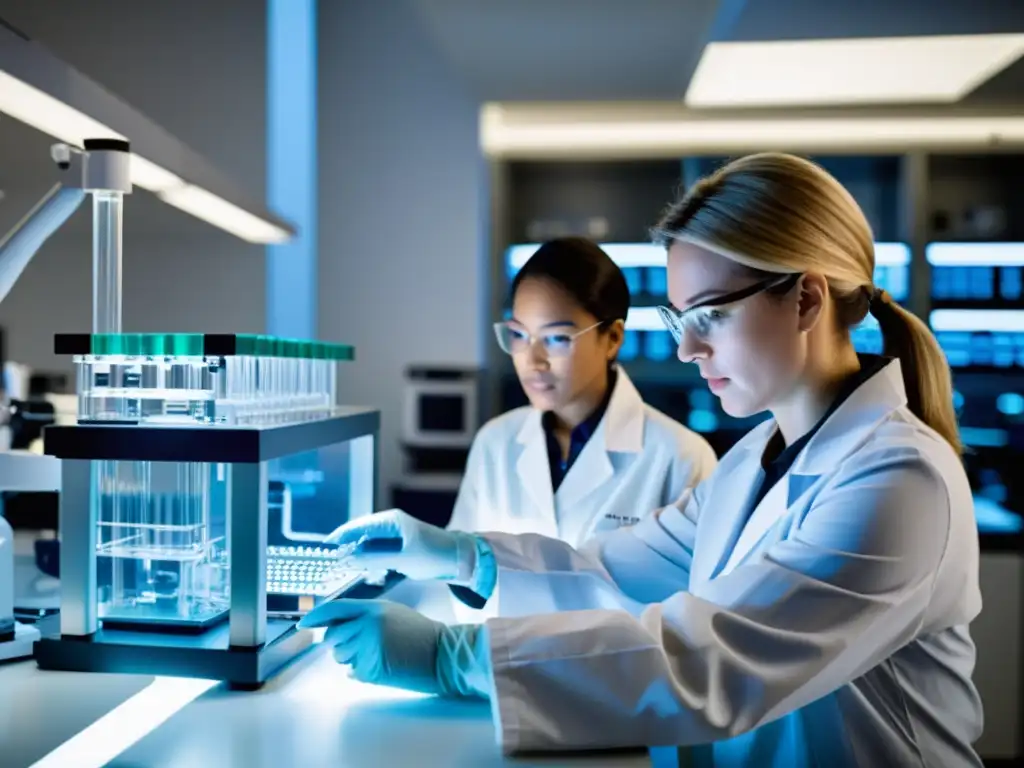 Imagen de laboratorio con científicos realizando investigación genómica