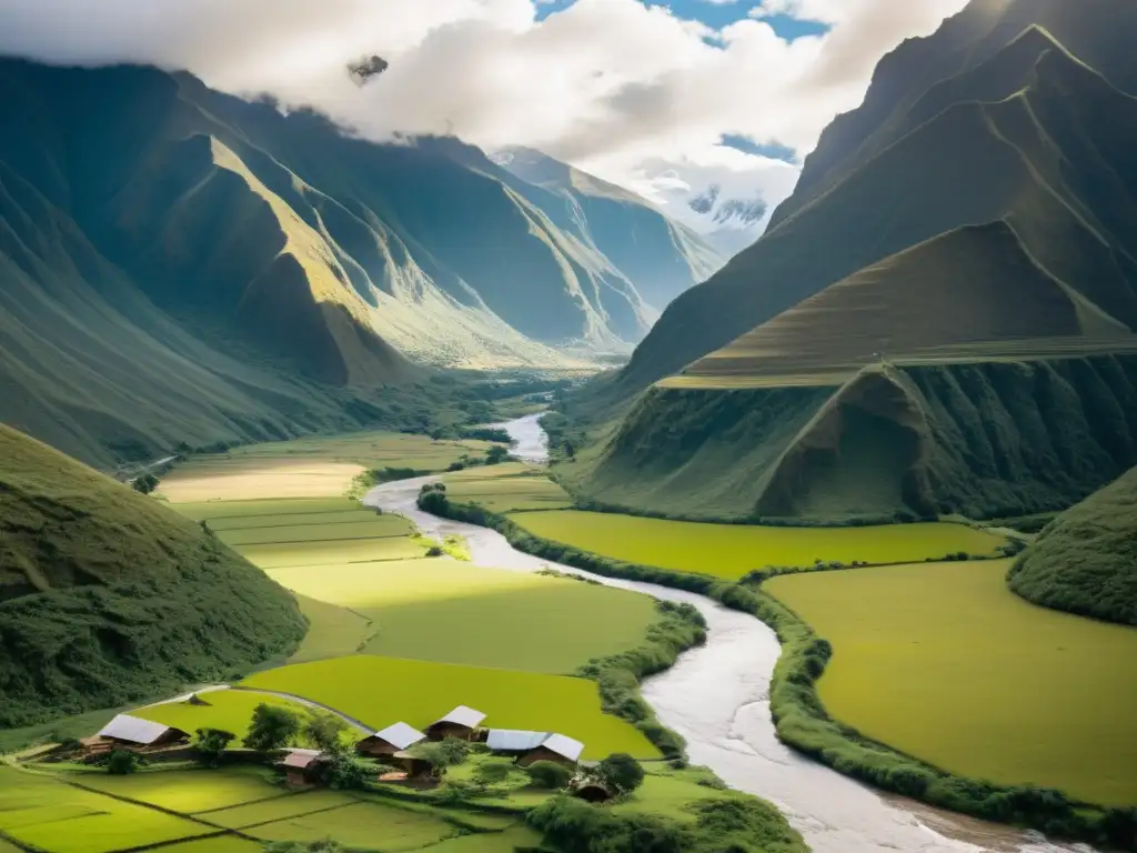 Imagen de paisaje andino sereno con equilibrio y coexistencia natural, modelo ético