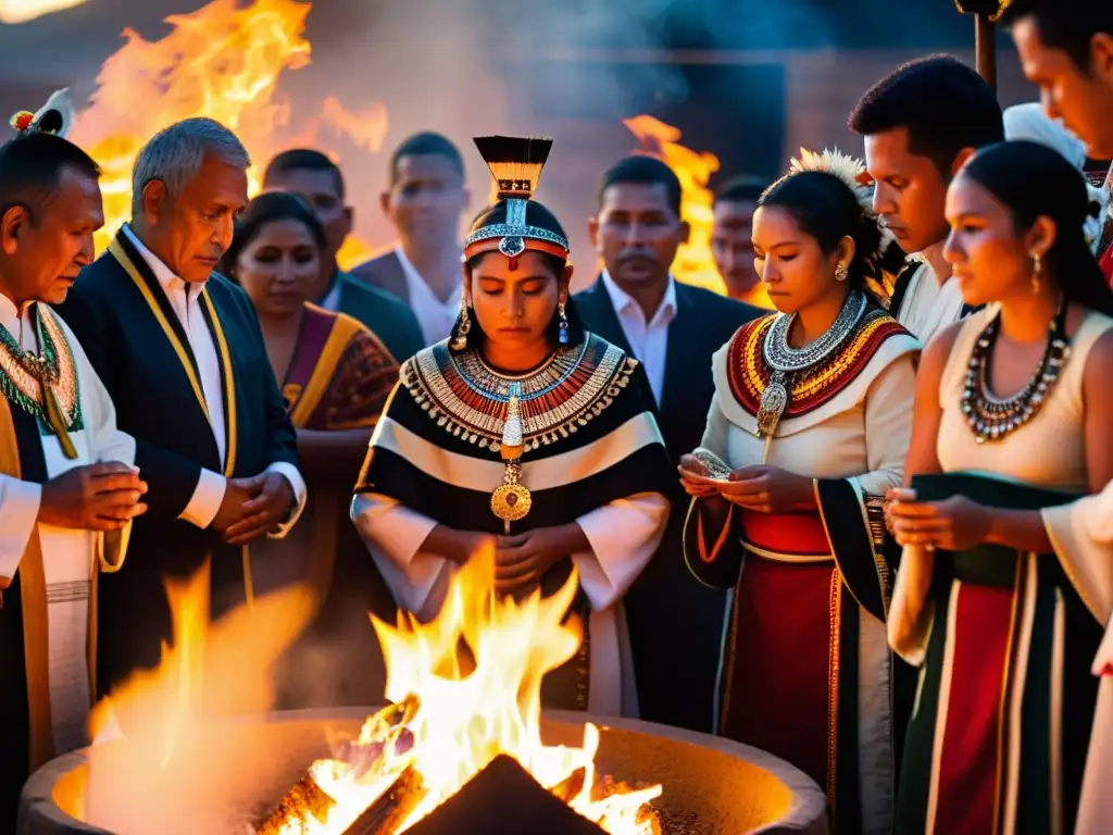 Imagen de ritual Azteca: encendido de fuego sagrado en ceremonia de renacimiento y purificación en cosmovisión Azteca