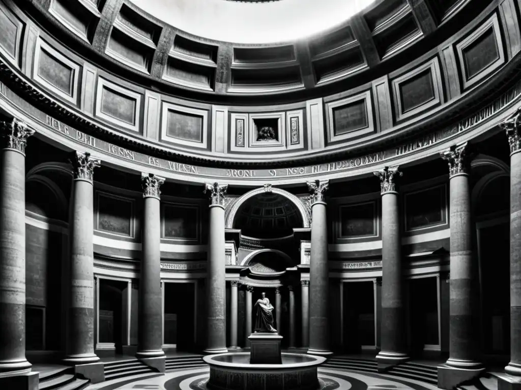Imponente arquitectura del Panteón en Roma, con juego de luces y sombras