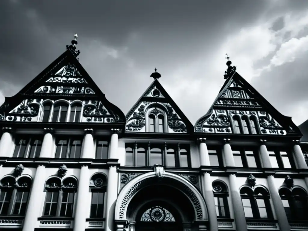 Imponente edificio de la Escuela de Frankfurt, con detalles arquitectónicos ornamentados y una entrada majestuosa