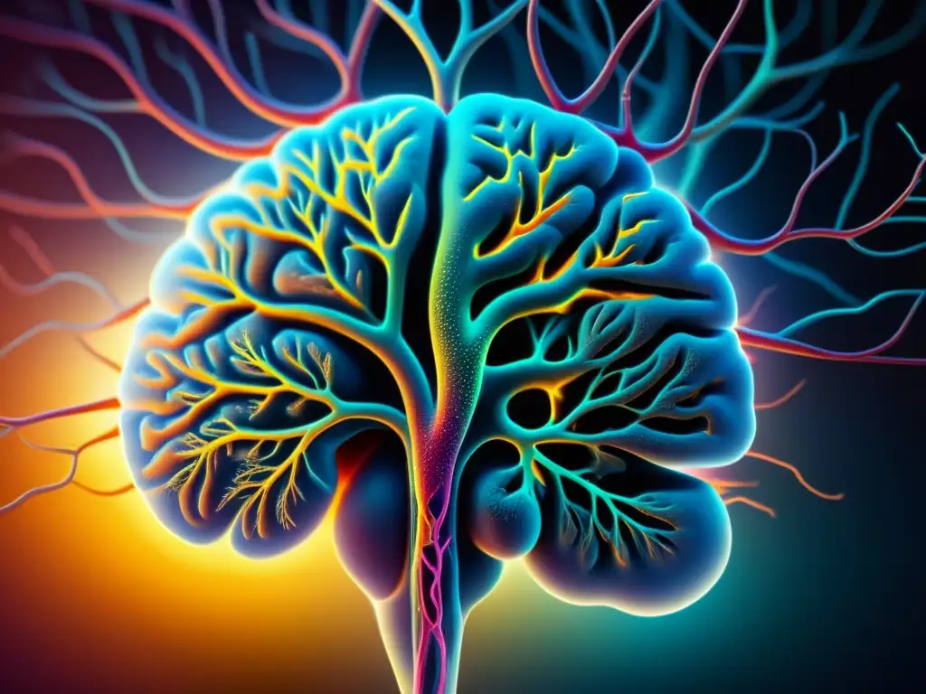 Una impresionante imagen detallada en primer plano de un cerebro humano, destacando la complejidad y belleza del órgano