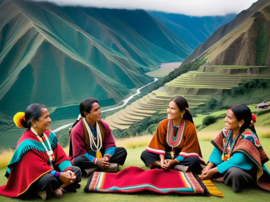 Una impresionante imagen documental de una ceremonia andina, con detalles de vestimenta y expresiones serias