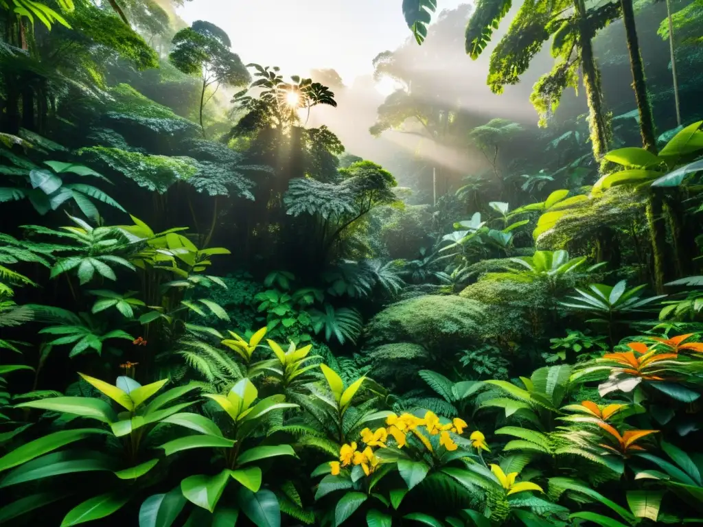 Inspiraciones artísticas Ecología Profunda: Fotografía 8k detallada de exuberante selva con flora y fauna variada