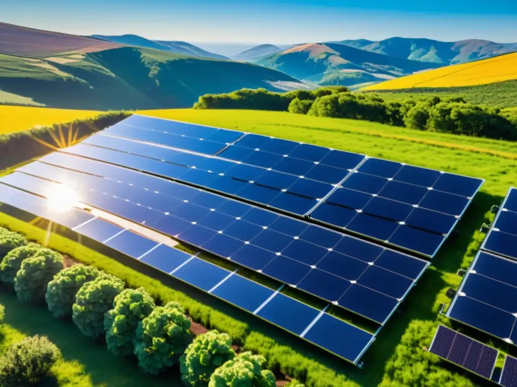 Una instalación de paneles solares muestra la integración de energía renovable en el paisaje natural