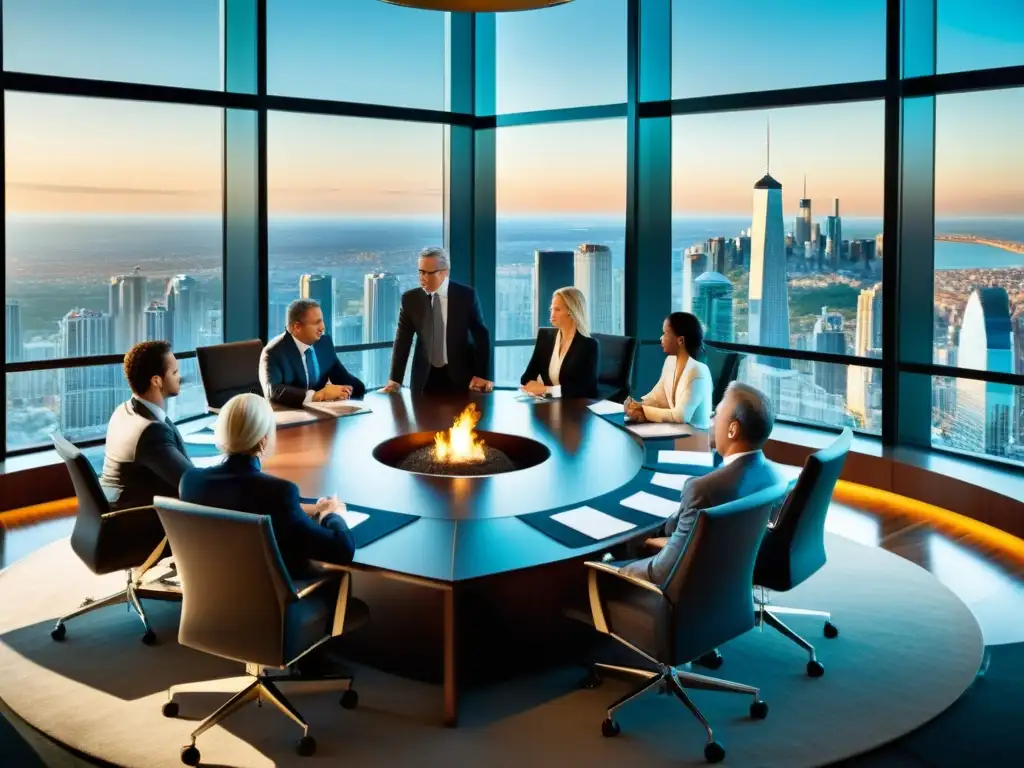 Intensa negociación en sala de juntas durante fusión empresarial