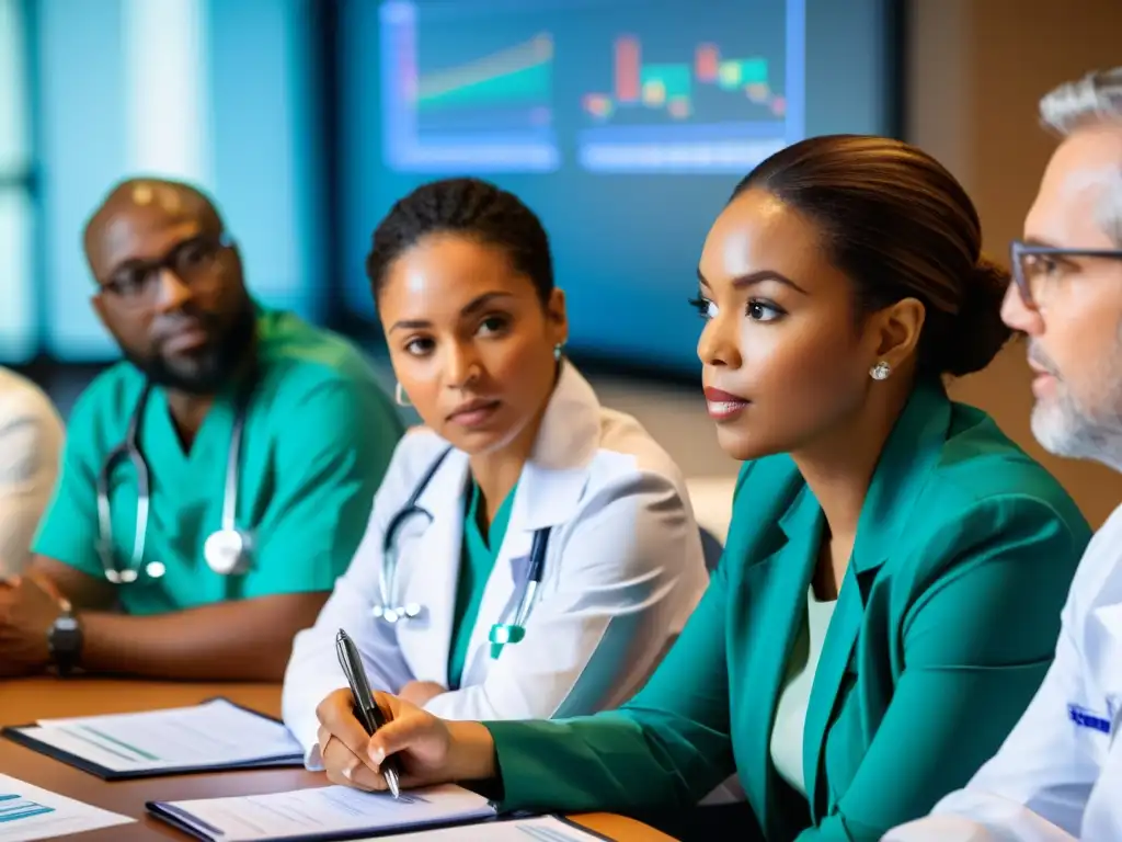 Un intenso debate ético entre profesionales médicos en una sala llena de gráficos y equipo médico