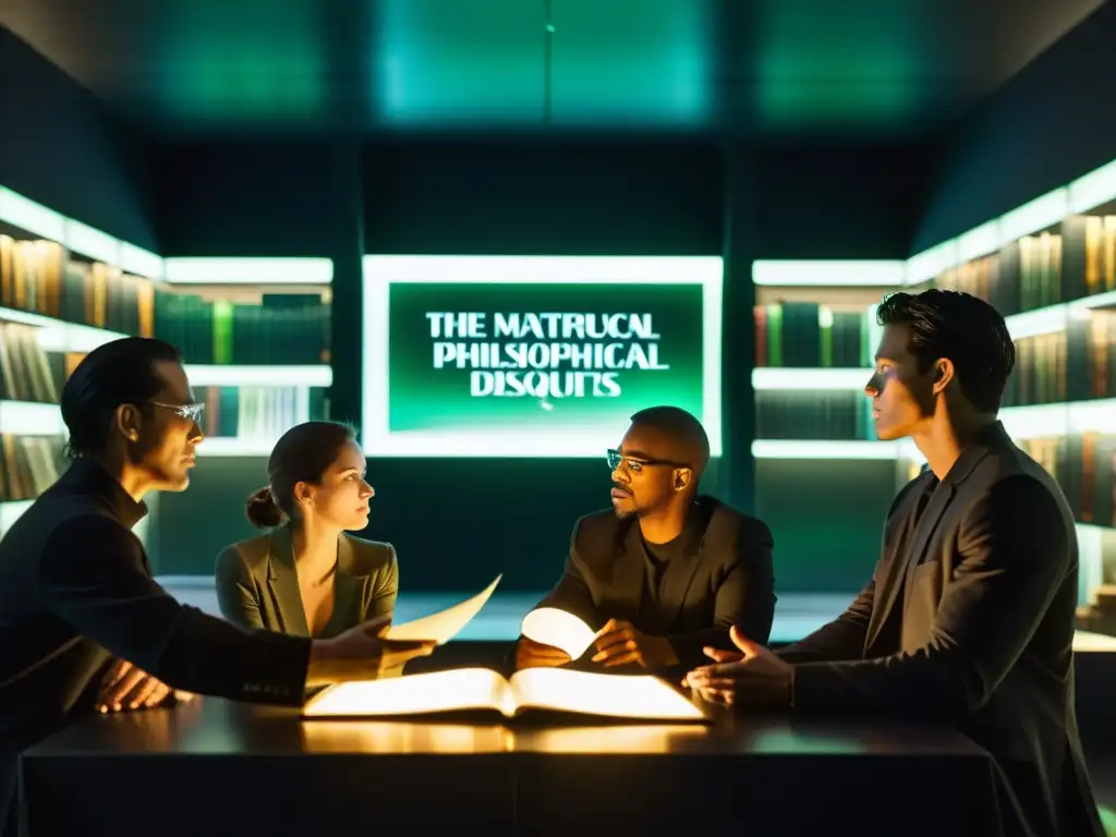 Un intenso debate filosófico sobre 'The Matrix' ilumina la sala repleta de libros y artefactos