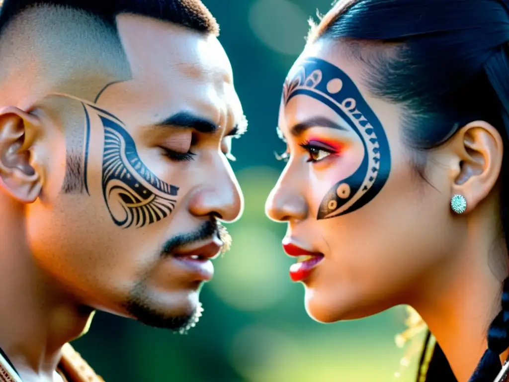 Intercambio hongi maorí tradicional, mostrando reciprocidad en la cultura maorí