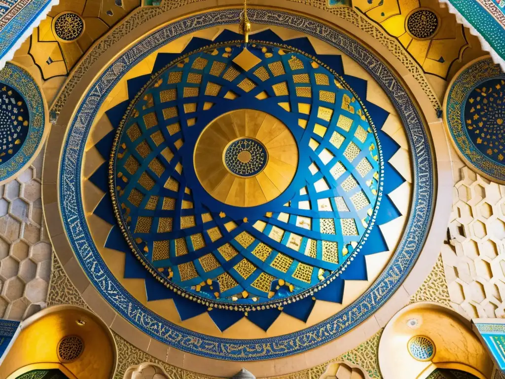 Interior vibrante y detallado de la Cúpula de la Roca en Jerusalén, destacando el significado y propósito en cosmología islámica