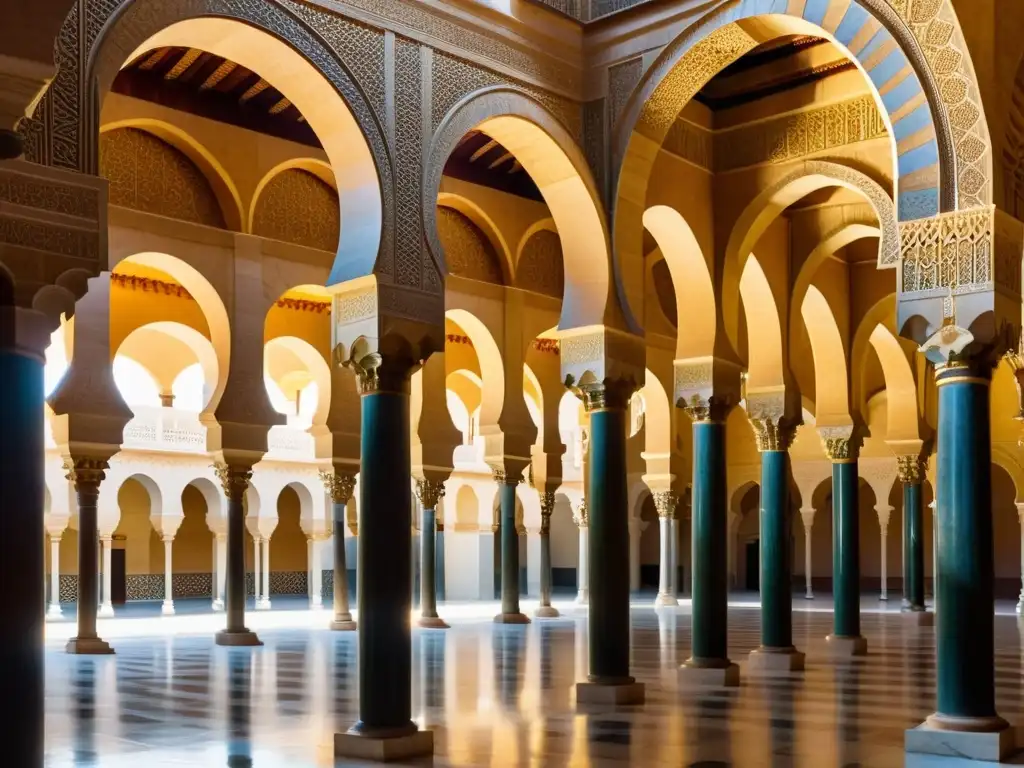 Interiores impresionantes de la Gran Mezquita de Córdoba, con arcos, columnas y diseño arquitectónico islámico