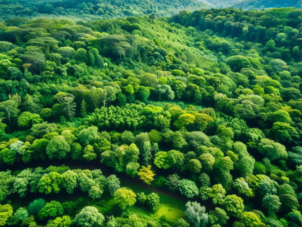 Inversiones sostenibles estrategias cambio: Bosque exuberante con diversidad de flora y fauna, reflejando equilibrio y belleza natural