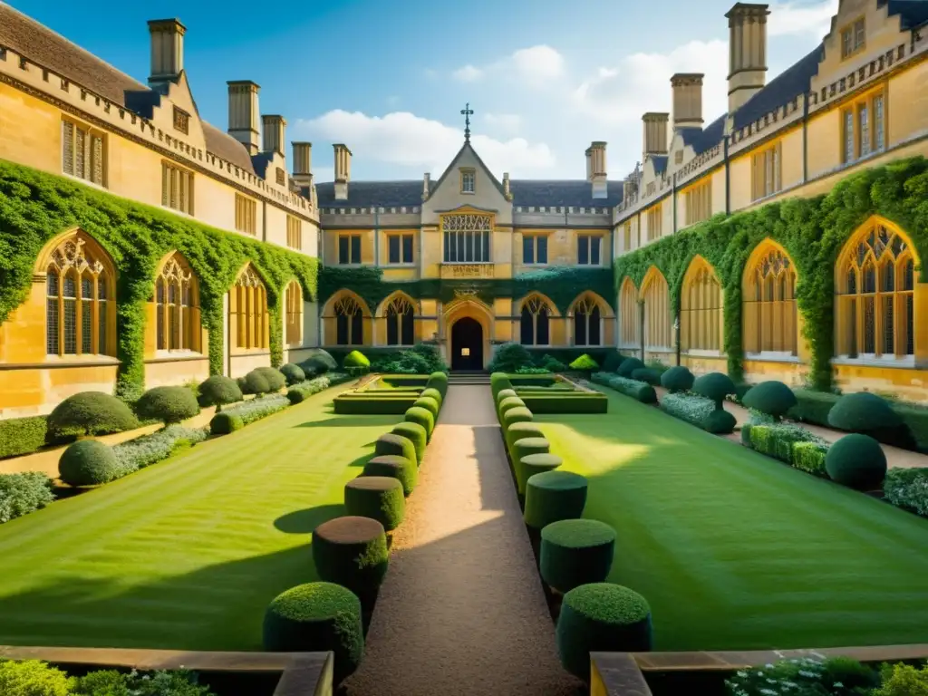 Jardines serenos de la Universidad de Oxford con historia, arquitectura antigua y vegetación exuberante