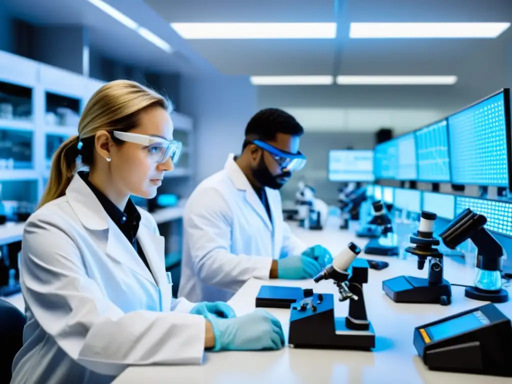 Exploración científica inspirada en Presocráticos Un laboratorio moderno con científicos realizando experimentos, mostrando la influencia de los Presocráticos en la ciencia moderna