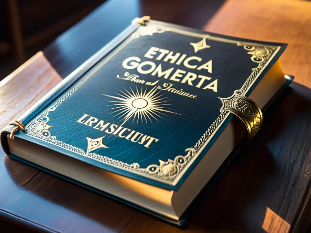 Libro antiguo de Spinoza sobre la intersección de filosofía, inteligencia emocional y razón, con páginas en latín y diagramas detallados