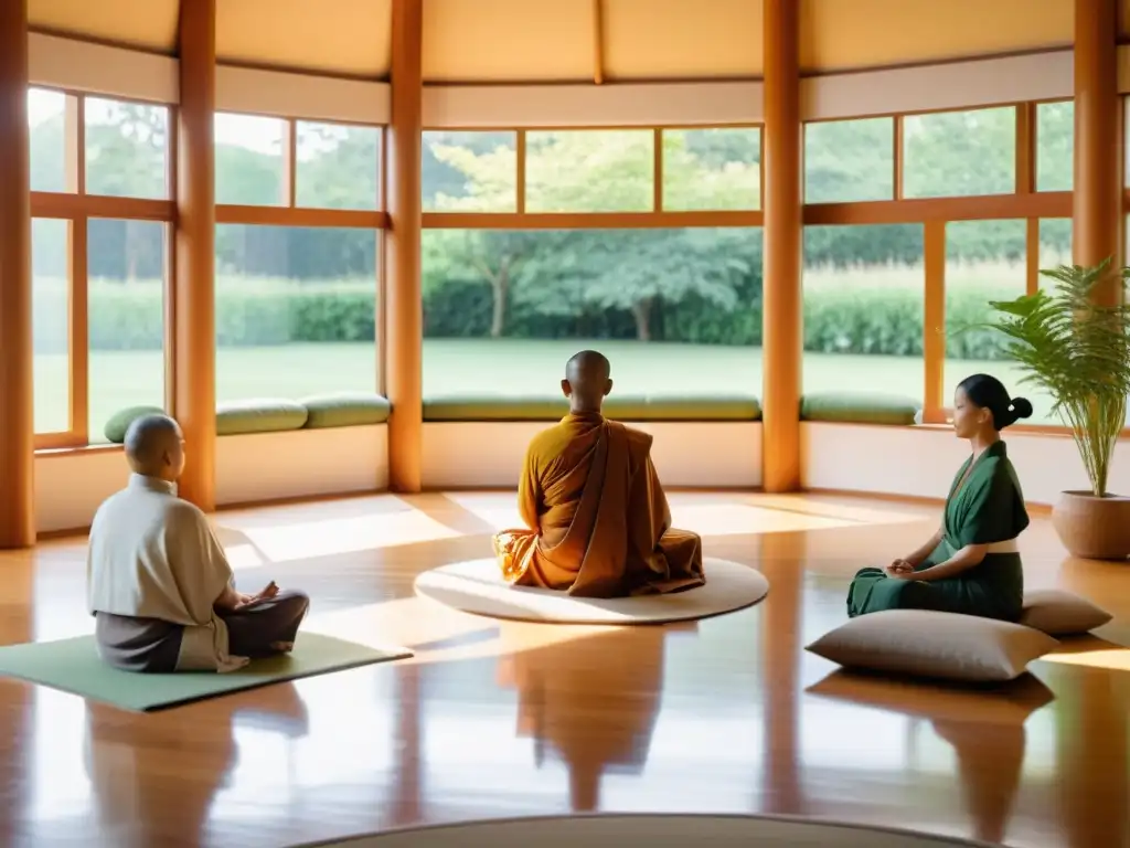 Líderes practican técnicas budistas para mindfulness en este sereno espacio de meditación con un monje