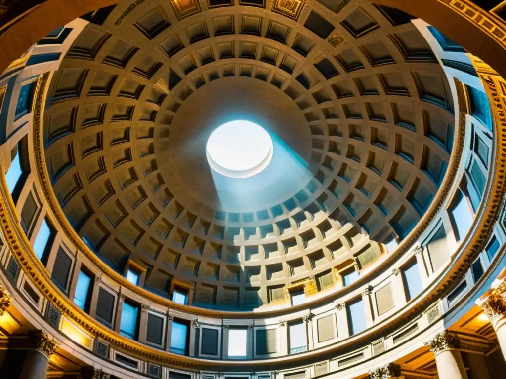 La majestuosidad del Panteón en Roma, con luz solar iluminando el interior de la cúpula