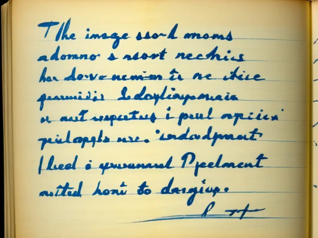 Manuscrito de Theodor Adorno sobre Principios estéticos Teoría Crítica, con anotaciones e intrincada caligrafía en tinta azul sobre papel amarillento