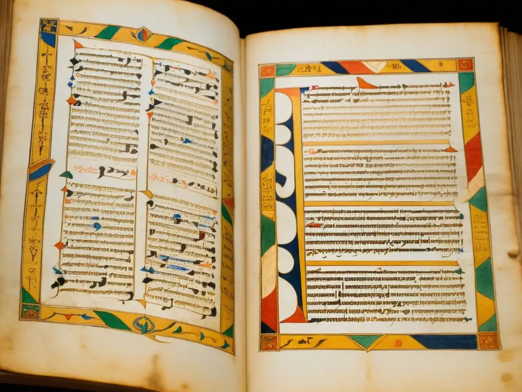Manuscrito antiguo con caligrafía e ilustraciones detalladas que integran el pensamiento aristotélico de Averroes en la teología cristiana