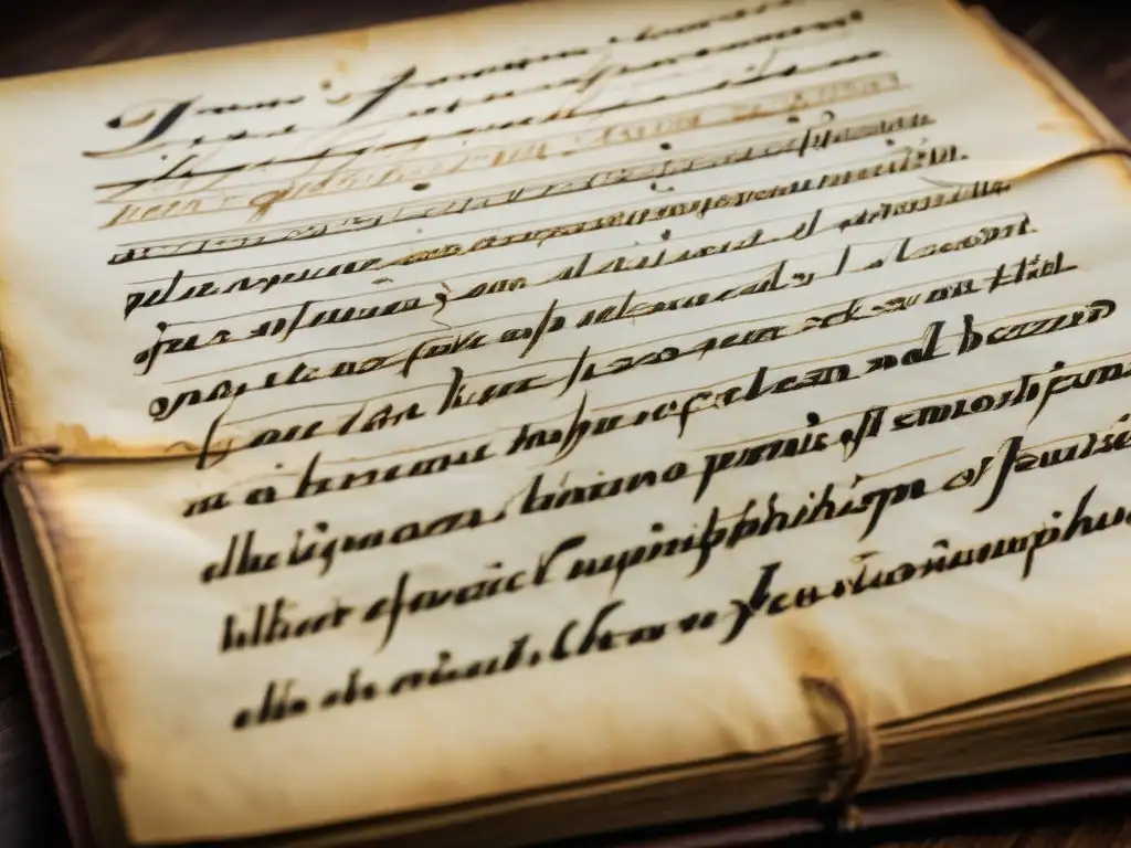 Manuscrito antiguo con equilibrio razón emoción Spinoza, muestra caligrafía e ilustraciones detalladas en pergamino envejecido