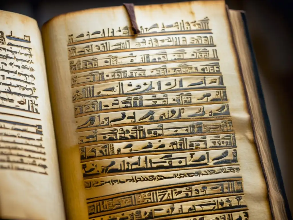 Manuscrito copto antiguo preservado con detalle en museo iluminado, revelando la rica historia y preservación filosofía copta Egipto