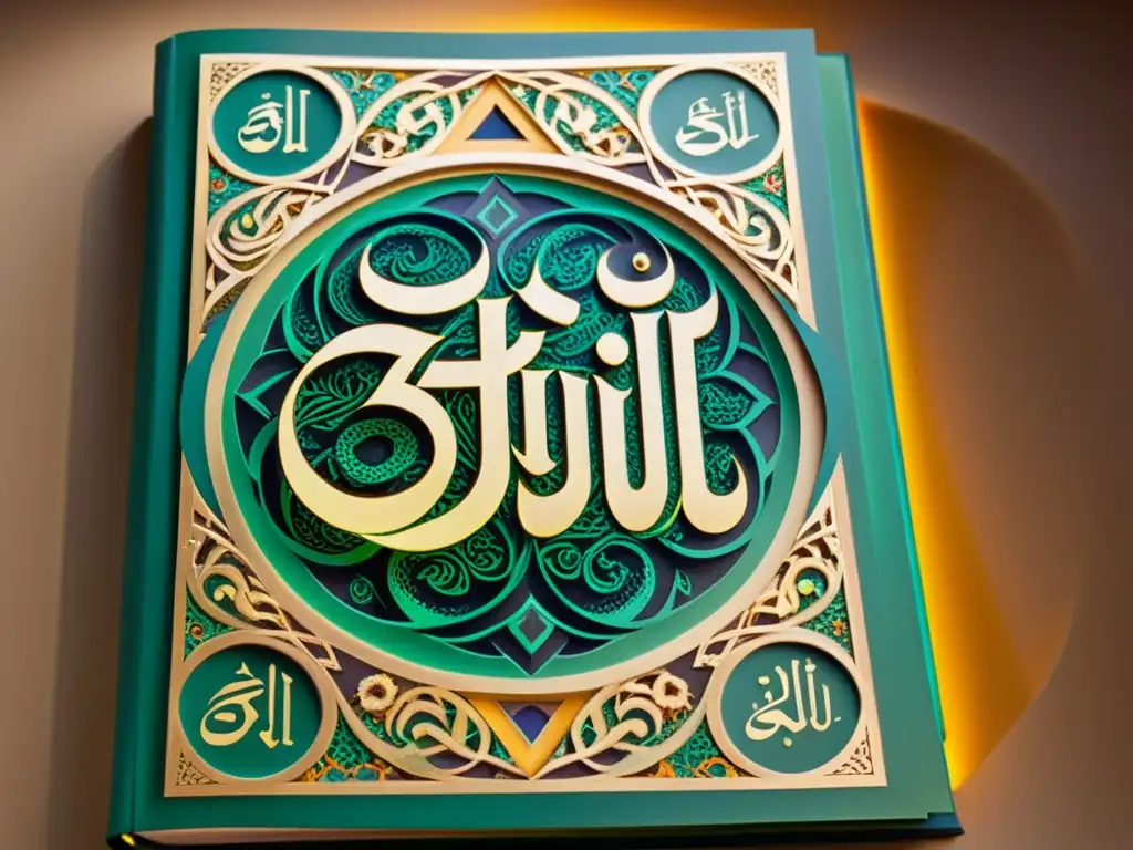 Manuscrito iluminado con caligrafía árabe y diseño geométrico, reflejando la profundidad espiritual de la filosofía del sufismo
