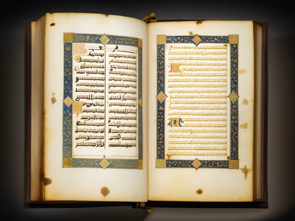 Manuscrito medieval con caligrafía árabe e influencia de Avicena en filosofía, rodeado de anotaciones y luz tenue de vela