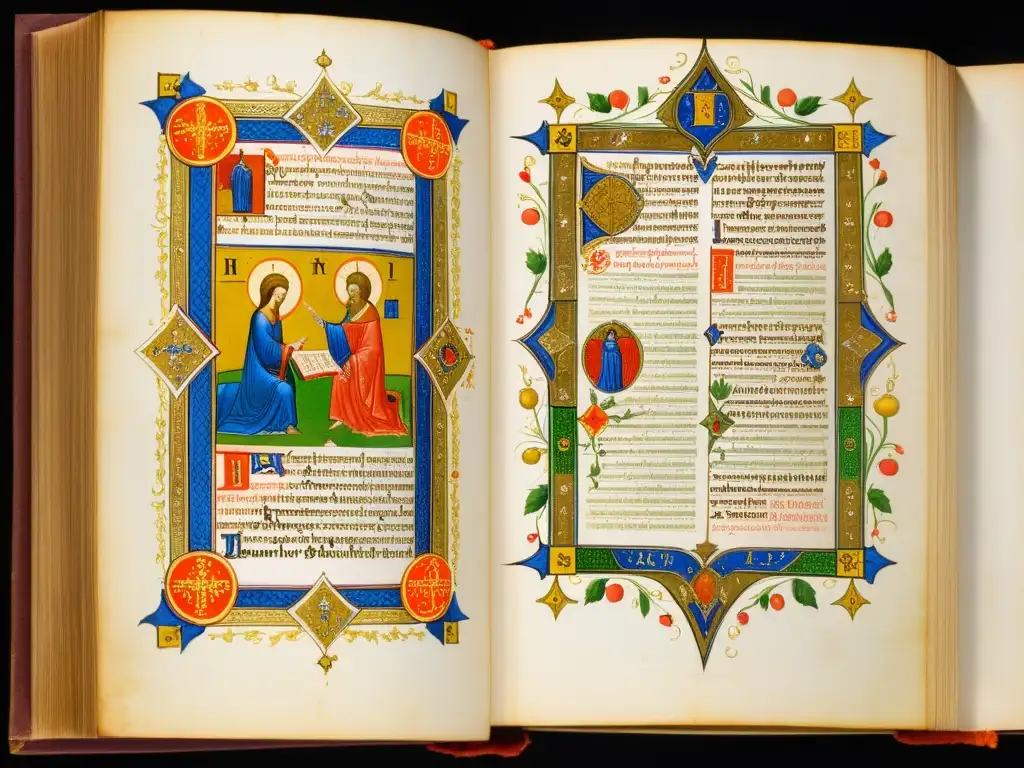 Manuscrito medieval detallado con integración del pensamiento aristotélico en teología cristiana por Averroes
