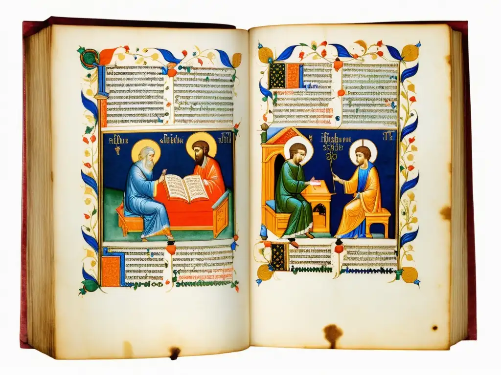 Manuscrito medieval ilustrado con la recuperación de Aristóteles por cristianos, un tesoro histórico de sabiduría y aprendizaje