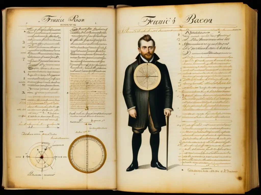 Manuscrito original de Francis Bacon detallado, con notas y diagramas del método científico