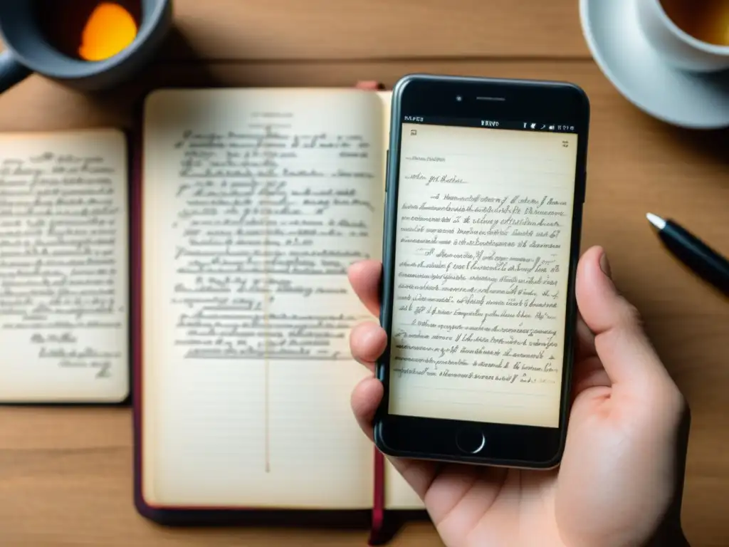 Manuscritos de Nietzsche junto a una app moderna para entender a Nietzsche