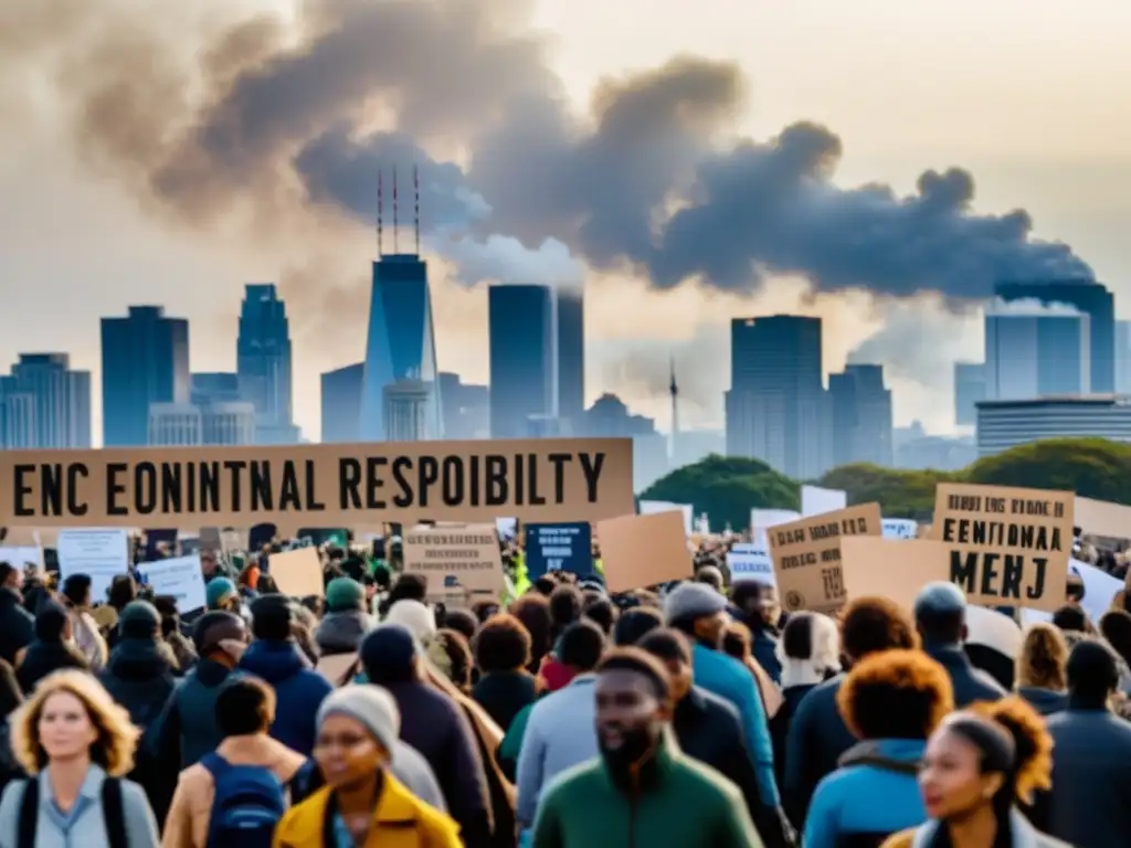 Marcha por la responsabilidad ambiental, diversidad de personas con pancartas