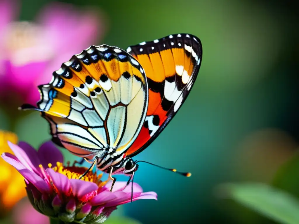 Mariposa delicada posada en flor vibrante, muestra la complejidad y belleza de la naturaleza