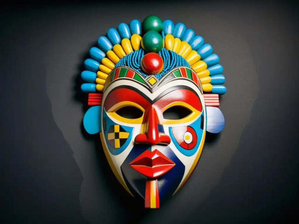 Una máscara Igbo tradicional muestra la filosofía de la armonía y justicia en vibrantes colores y elaborados diseños geométricos