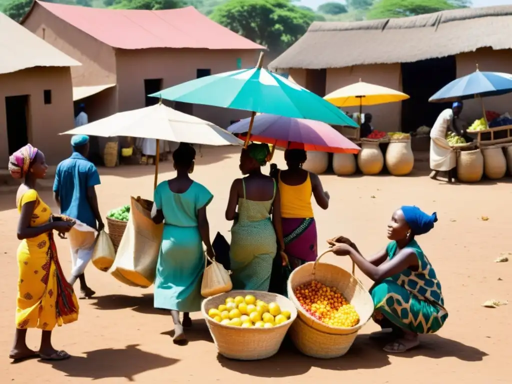Mercado bullicioso en un animado pueblo subsahariano