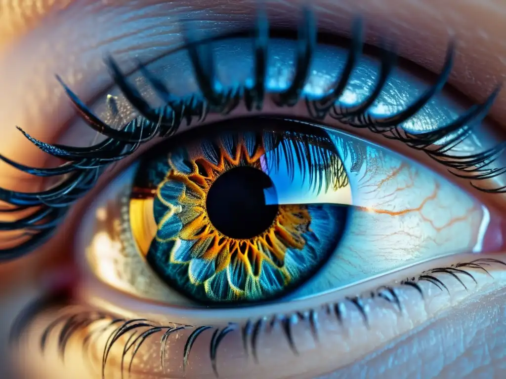 Una mirada profunda que revela la complejidad del ojo humano, con sus patrones intrincados y su reflejo de luz