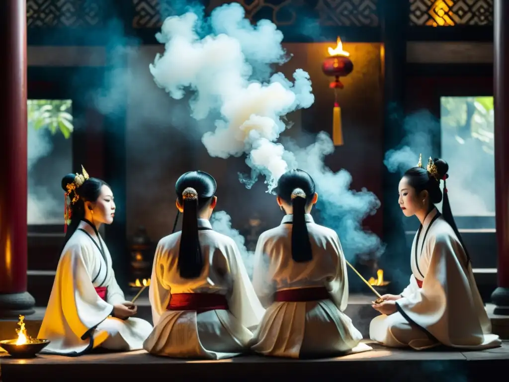 Místicas sacerdotisas taoístas realizan un ritual en un templo