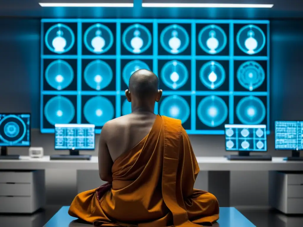 Un monje budista medita en un laboratorio de neurociencia, conectando tradición e innovación