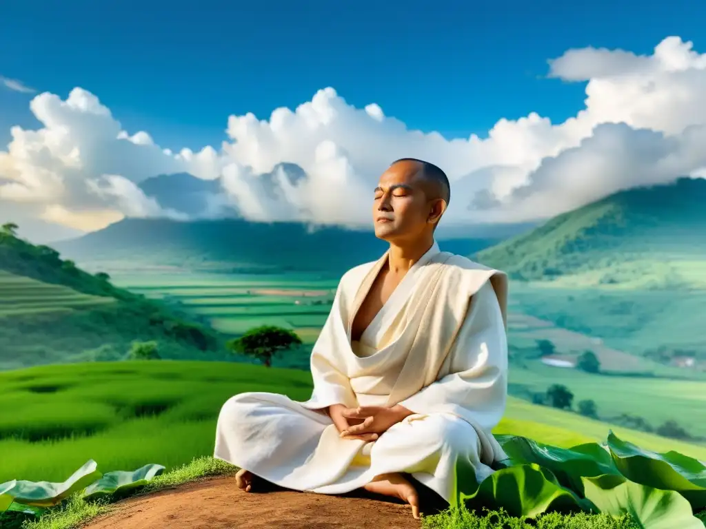 Meditación serena: Monje Jain en la naturaleza Un monje jainista medita en la naturaleza, irradiando paz y conexión espiritual