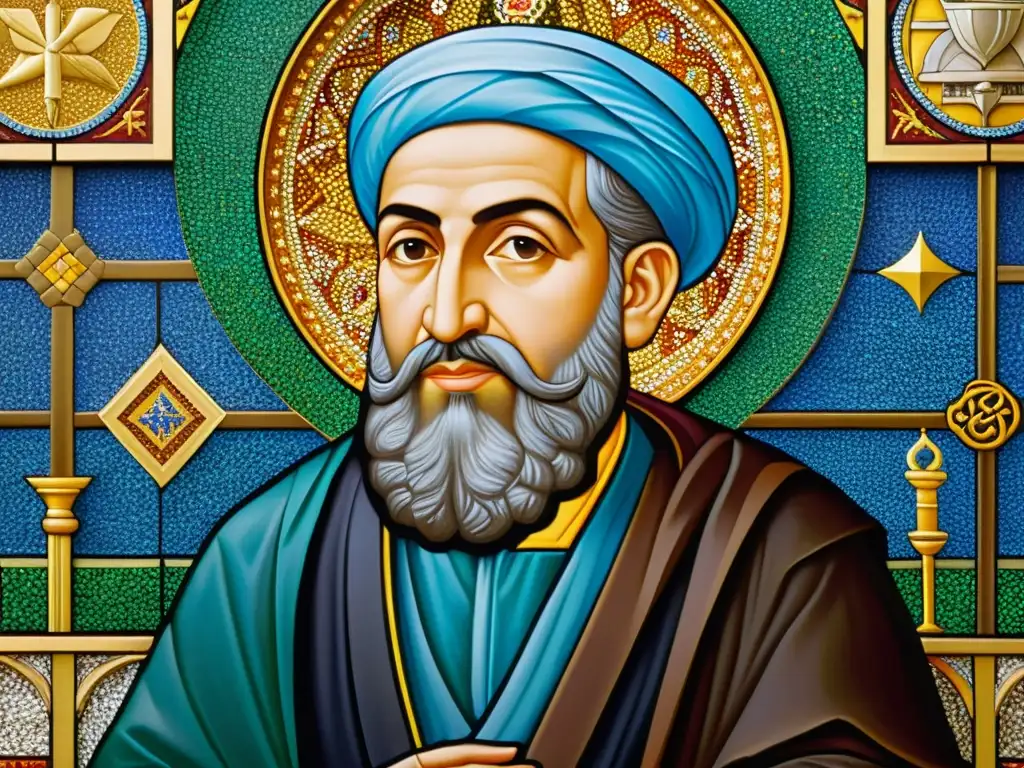 Mosaico detallado de Maimónides, simbolizando el puente filosófico entre la tradición islámica y judía