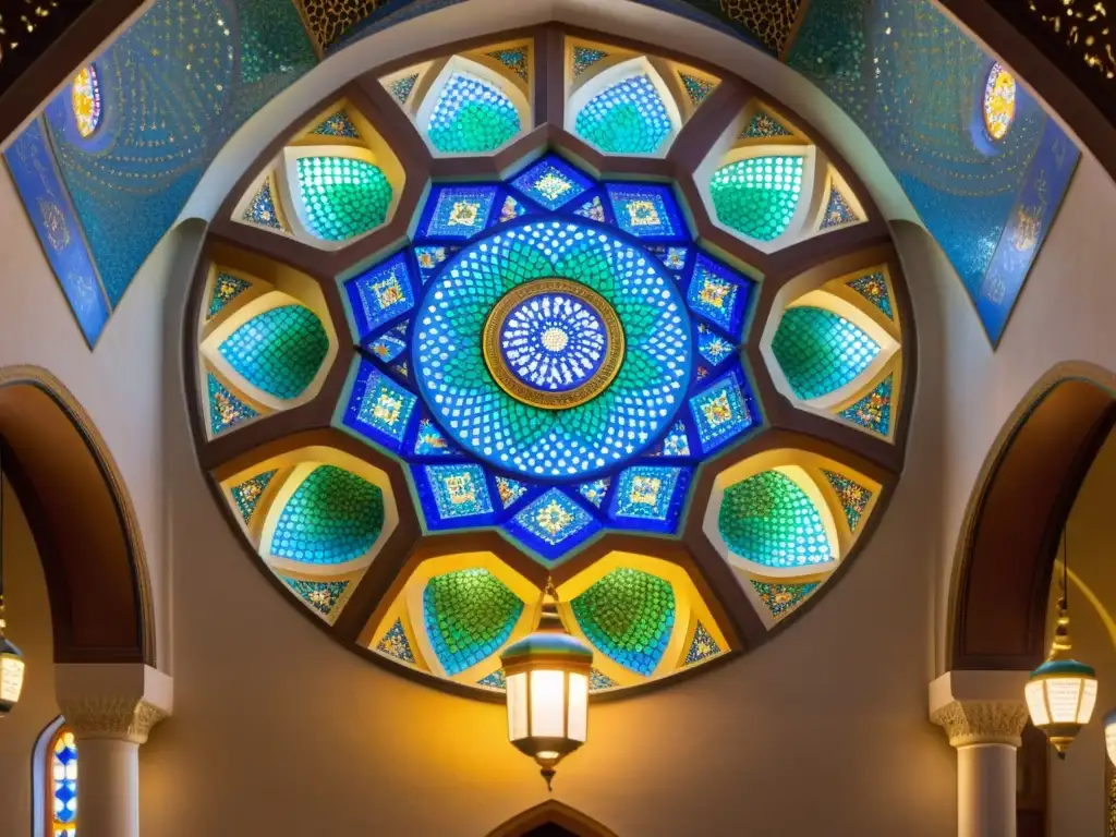 Un mosaico intrincado y colorido en una mezquita sufí, reflejando la tradición espiritual y artística del Sufismo