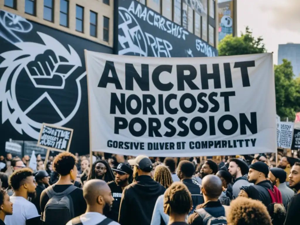 Un mural anarquista destaca en la ciudad mientras manifestantes defienden la compatibilidad de la posesión individual con la filosofía anarquista