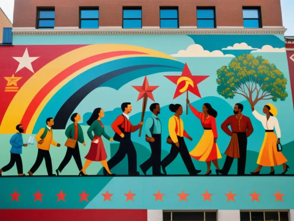 Un mural impactante que muestra la influencia del socialismo y comunismo en el arte contemporáneo